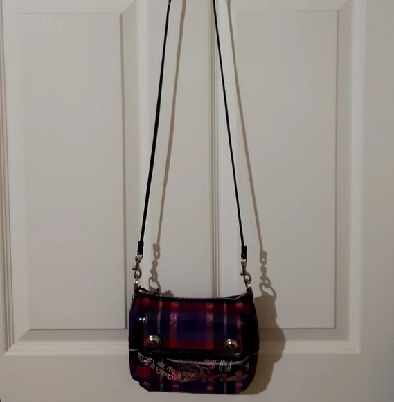 Coach Purple and Red Plaid Crossbody Bag - Picture 11 of 14